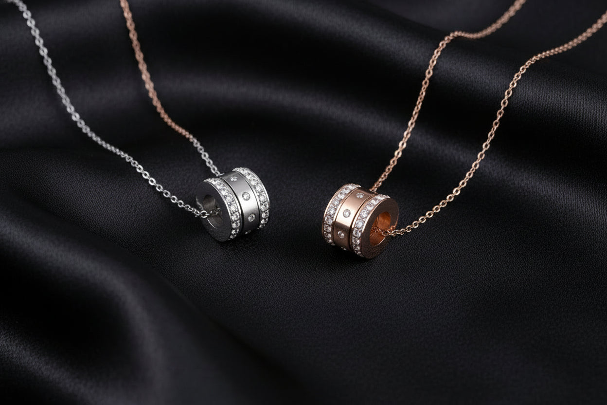 Three Zircon Circle Necklace - Minimalist Stainless Steel Pendant