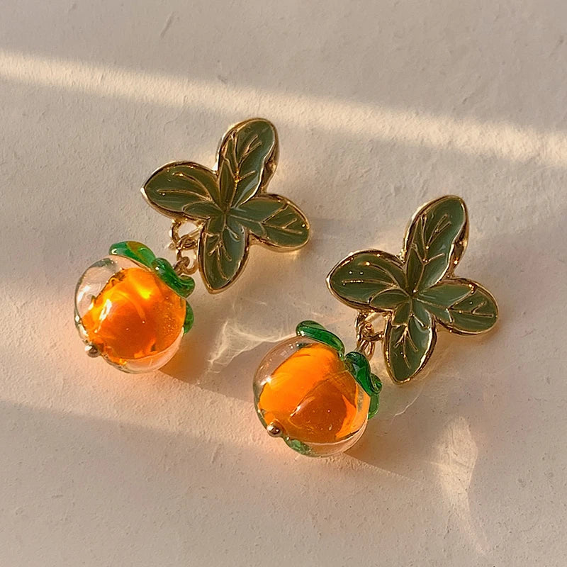 Persimmon Flower Leaf Stud Earrings