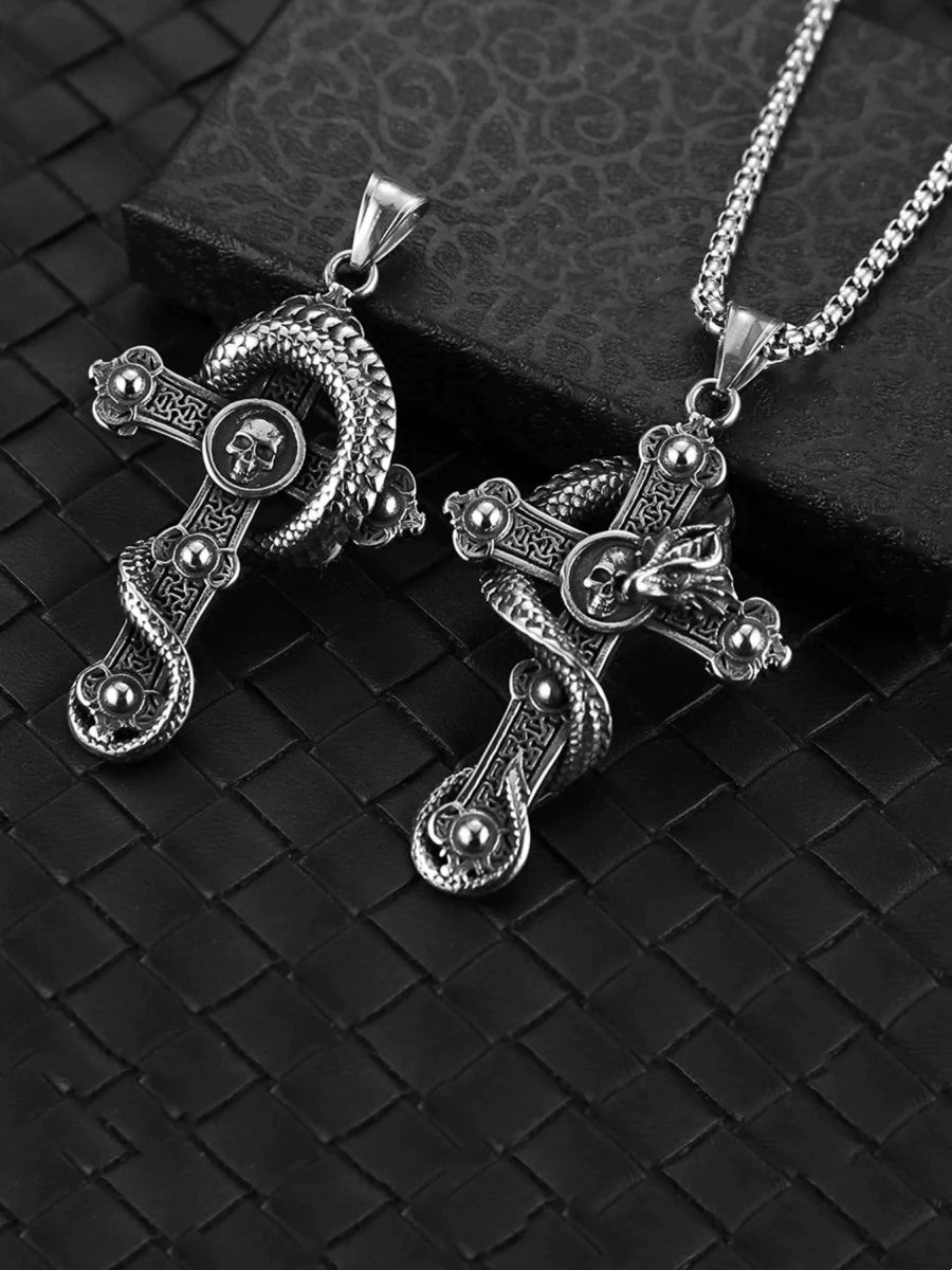 Skull & snake cross necklace