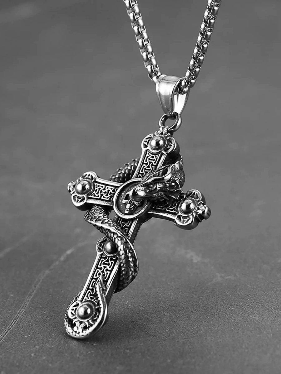 Skull & snake cross necklace