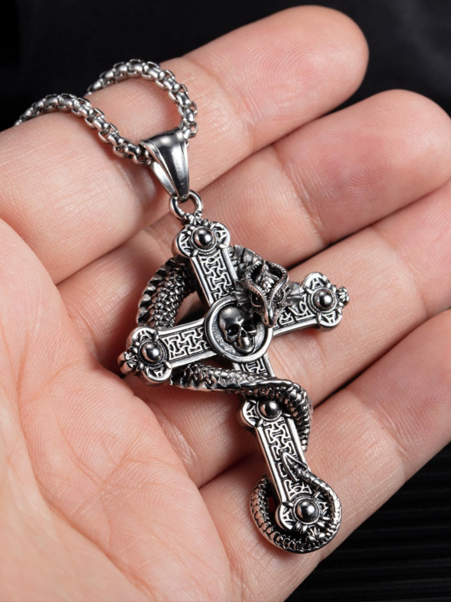 Skull & snake cross necklace