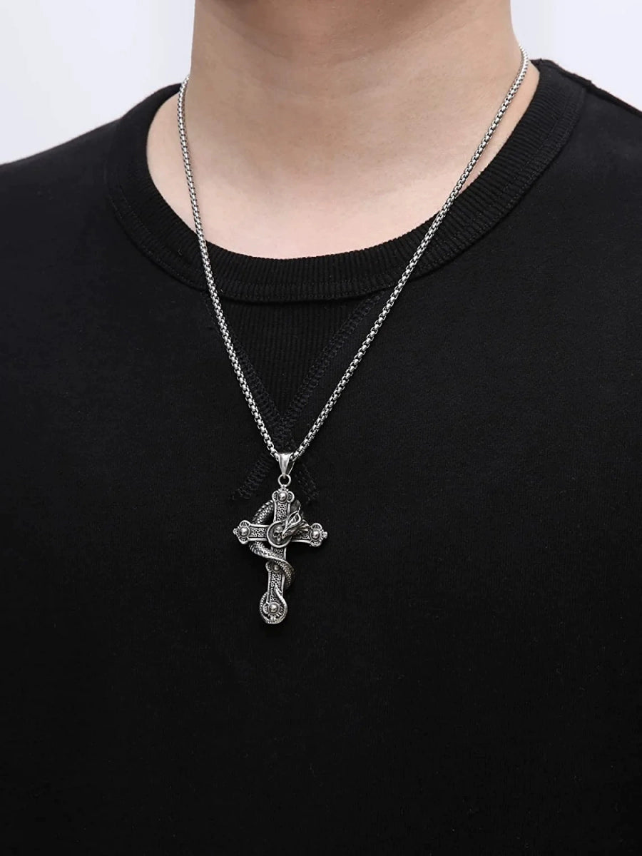 Skull & snake cross necklace