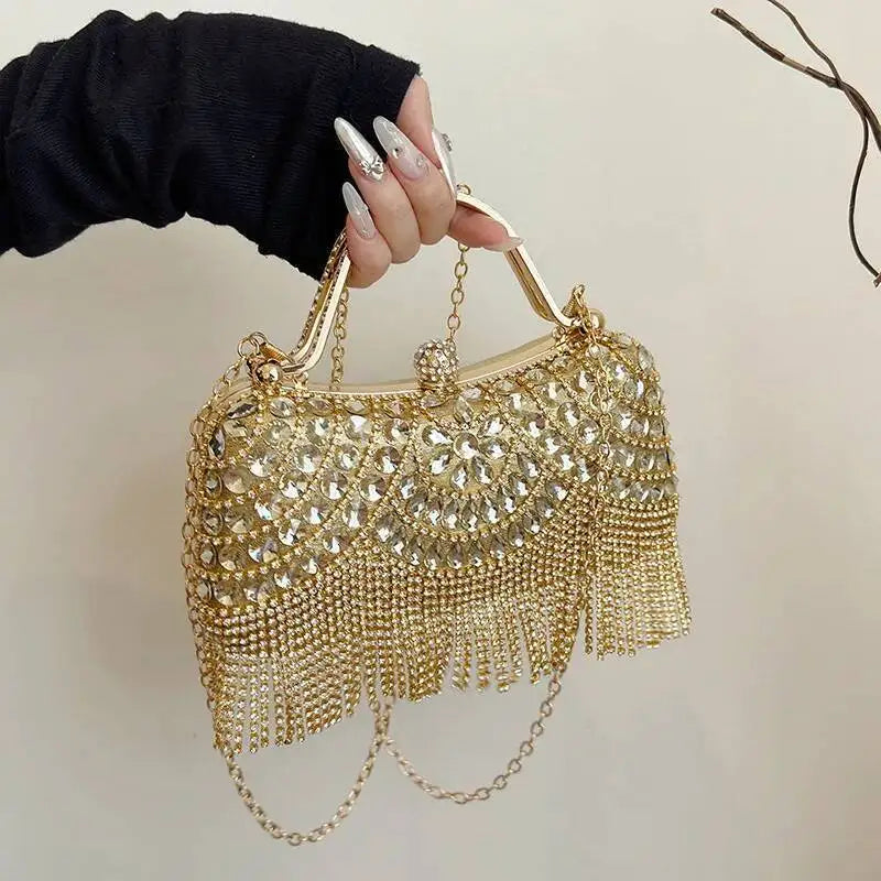 Luxurious Women Banquet Handbags New Diamond-Studded Tassel Evening Bags Wedding Purse Dress Beaded Party Clutch