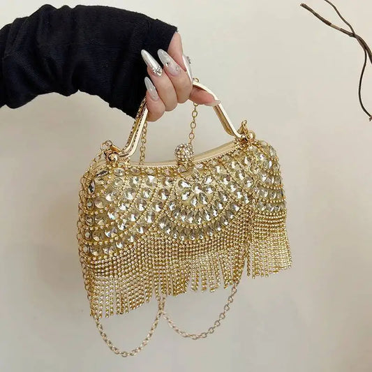 Luxurious Women Banquet Handbags New Diamond-Studded Tassel Evening Bags Wedding Purse Dress Beaded Party Clutch
