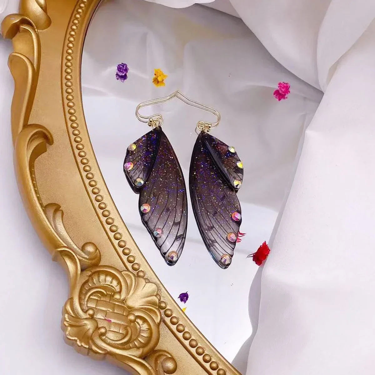 Handmade Butterfly Wing Drop Earrings for Women | Gradient Resin Long Dangle Earrings
