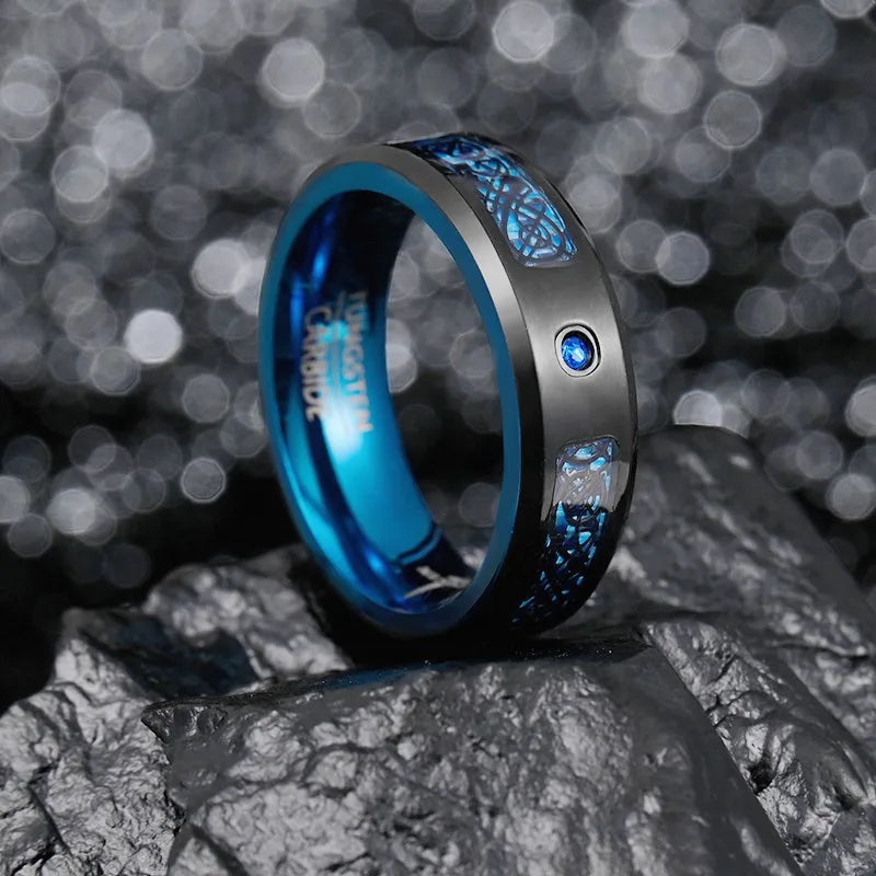 Fashion Personality Inset Zircon Stone Ring Stainless Steel Dragon Pattern Titanium Steel Men Ring Jewelry Gift Wholesale