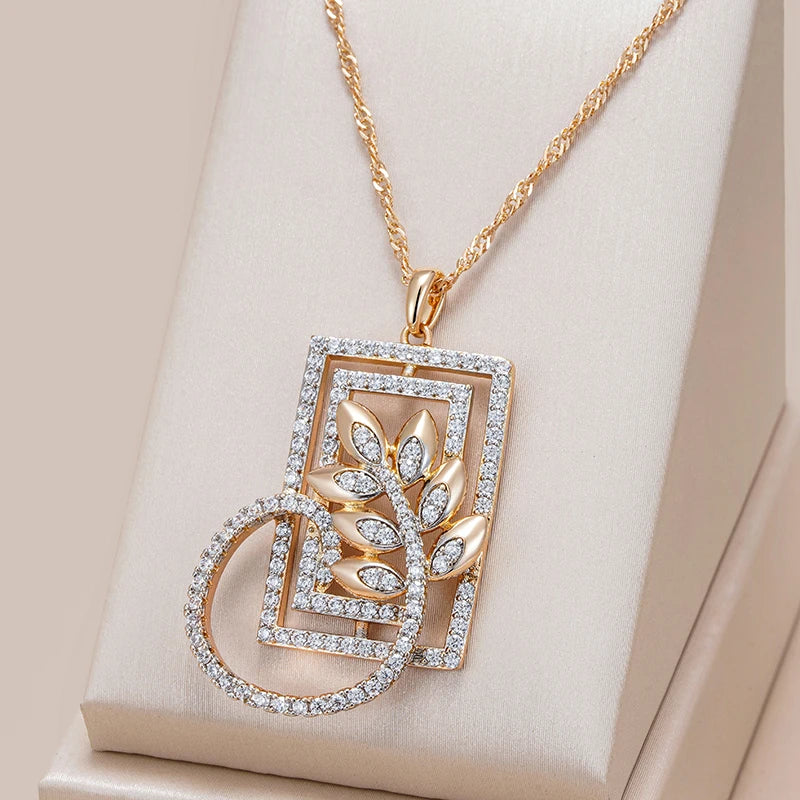 New Fashion Square Wide Pendant Necklace for Women 585 Rose Gold Silver Color Mix Boho Crystal Flower Ethnic Retro Jewelry