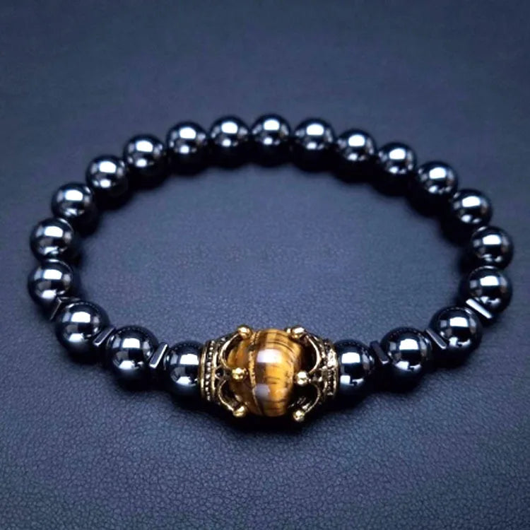 Men Tiger Eye Bead Bracelet - Natural Stone Elastic