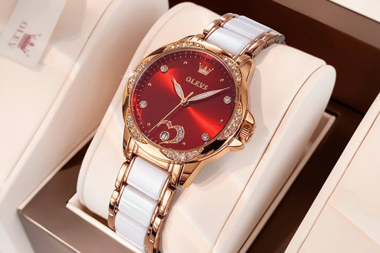 OLEVS Women's Luxury Automatic Mechanical Watch | Ceramic Band | Diamond Dial | Waterproof