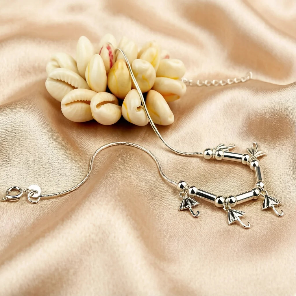 925 Sterling Silver Umbrella Pendant Anklet