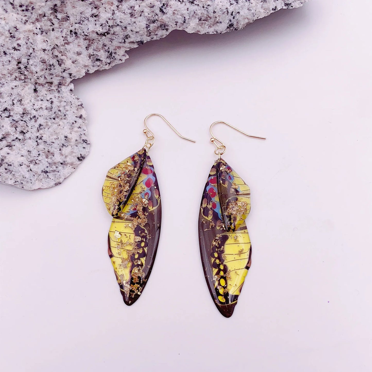 Handmade Butterfly Wing Drop Earrings for Women | Gradient Resin Long Dangle Earrings
