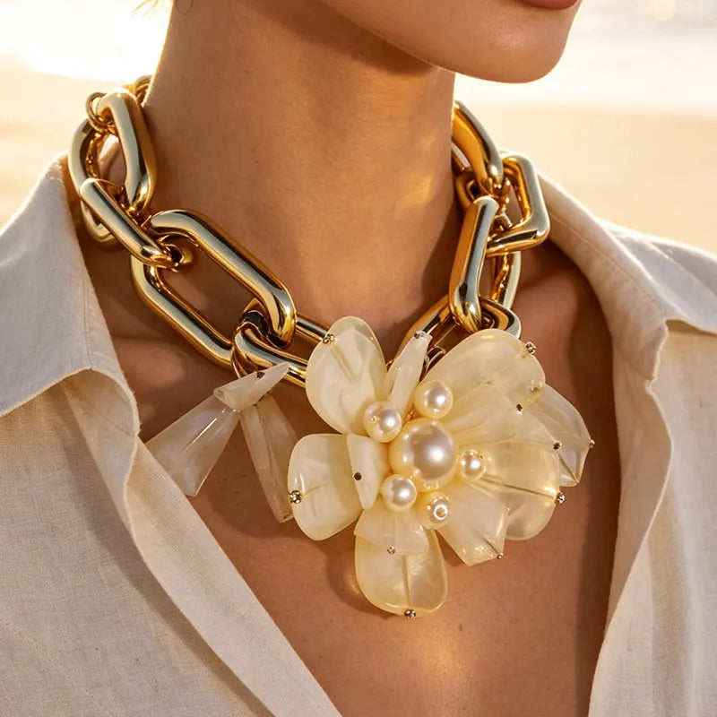 Statement Chain Flower Necklace Handmade for Women Trendy Wedding Party Jewelry