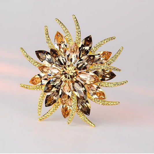 Women's Luxury Crystal Sunflower Brooch – Statement Lapel Pin