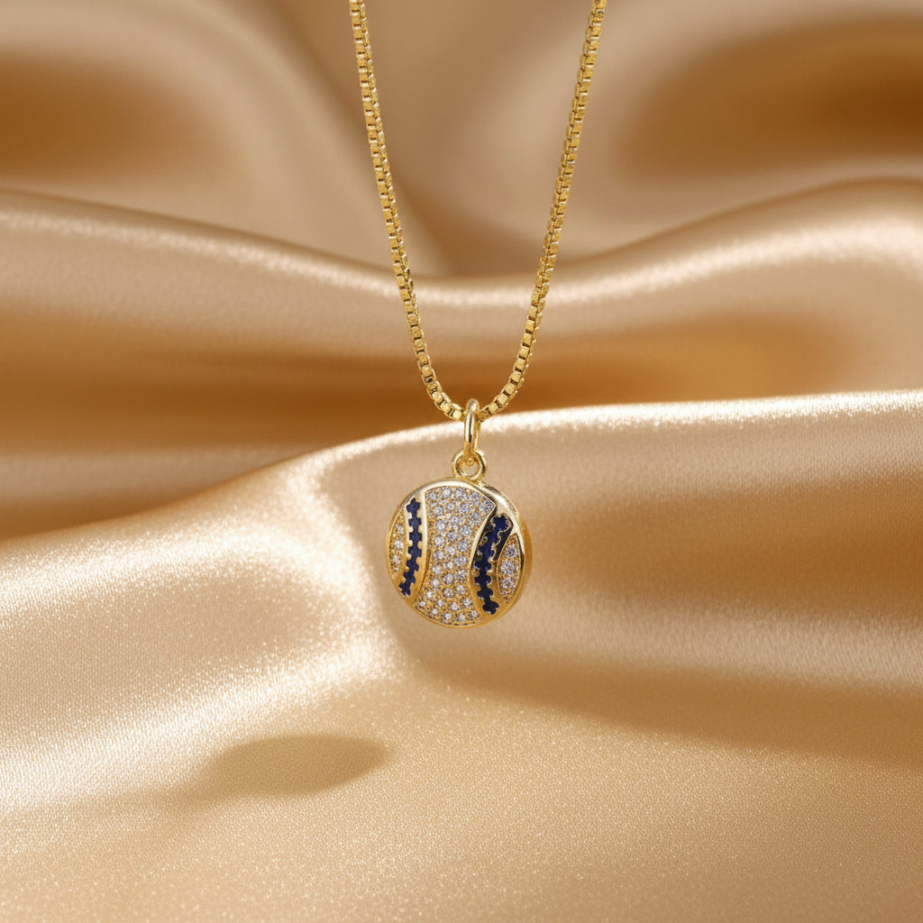 Sport Ball Cross Charm Pendant Necklace with Zircon – Baseball, Basketball & Rugby