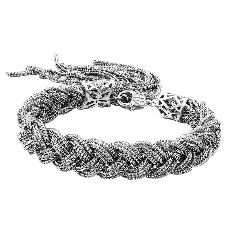 S925 Sterling Silver Bracelets for Men Women Hand Woven 10mm Twist Weaven-chain Argentum Punk Jewelry