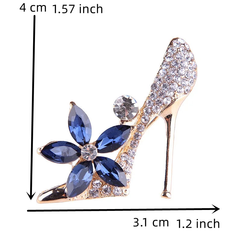 Women's Crystal High Heel Shoe Brooch – Rhinestone Floral Lapel Pin