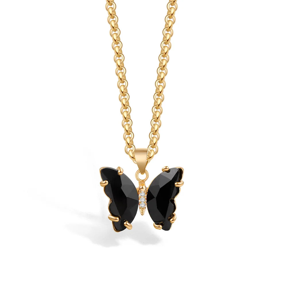 Colorful Glass Butterfly Pendant Necklace