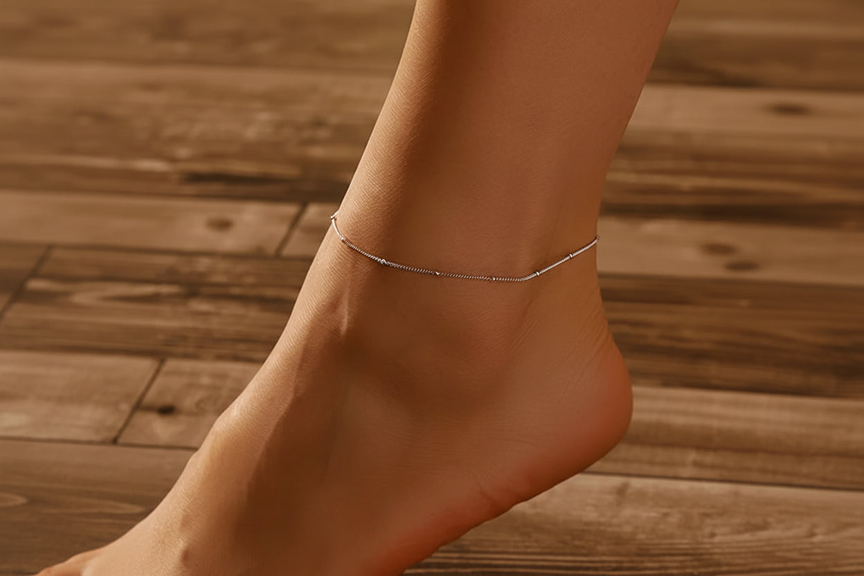 925 Sterling Silver Round Beads Anklet | Waterproof Hypoallergenic Infinite Love Chain for Women
