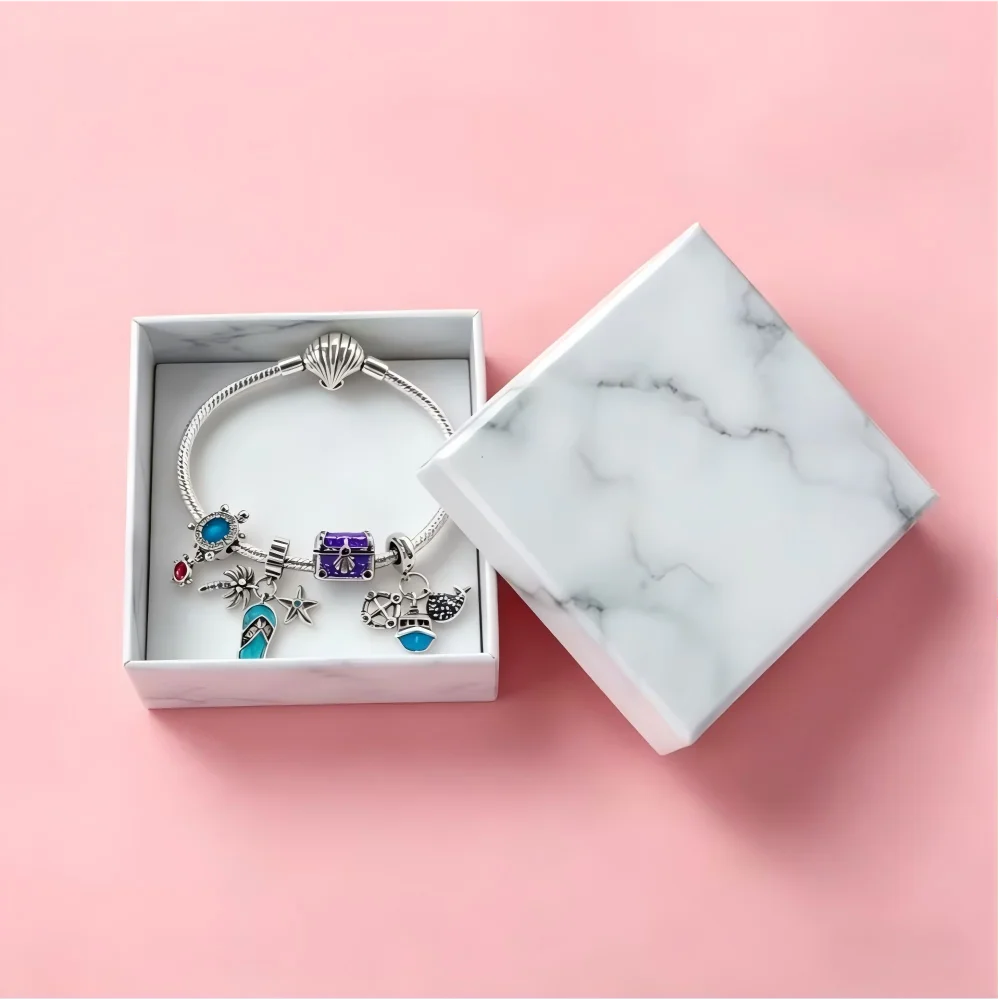 Fashion Jewelry 925 Silver Cruise Dolphin Turtle Beads Coconut Tree Charms Pendant Shell Bracelet DIY Exquisite Gift with Box