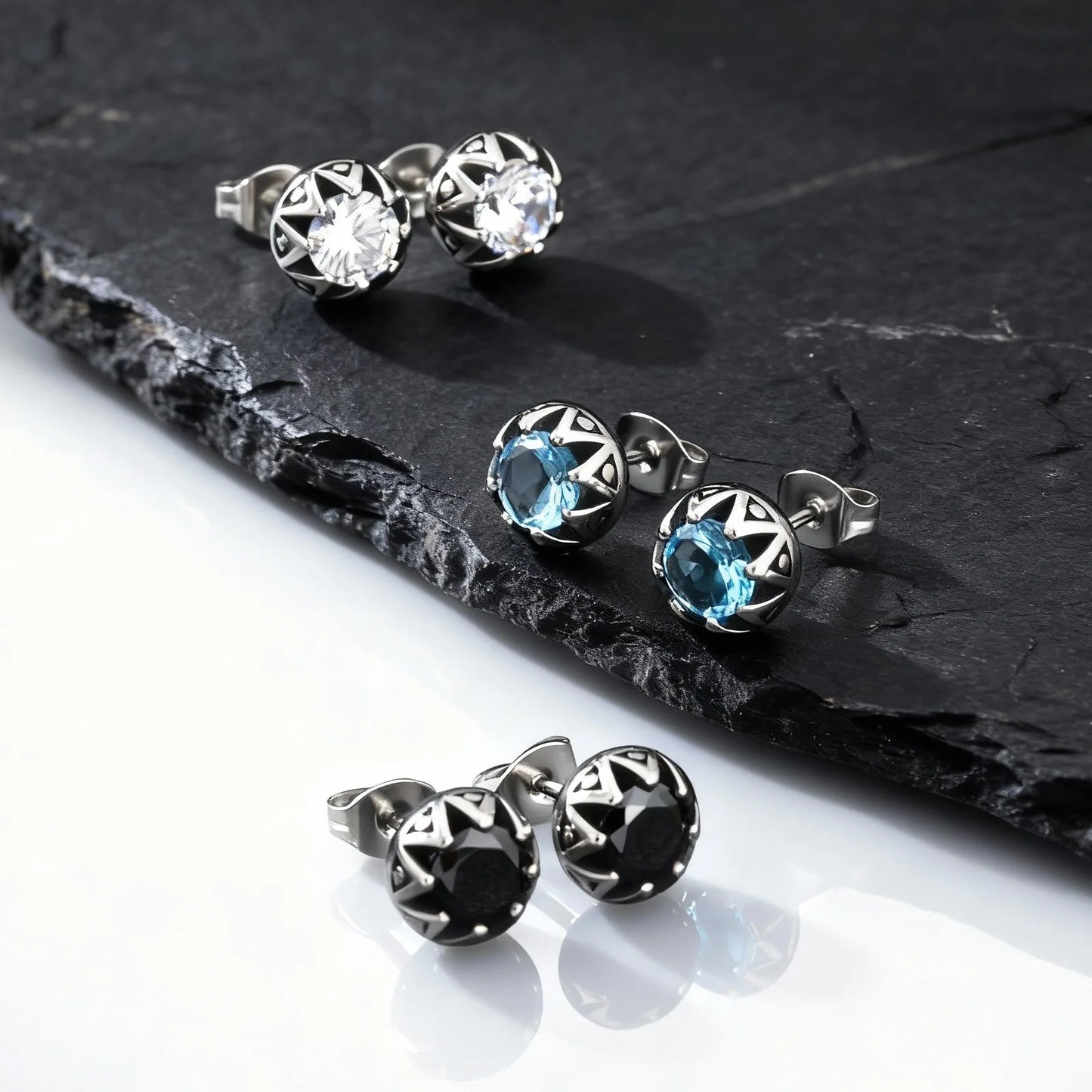 Men's Sea Blue Crystal Stud Earrings – Hypoallergenic Stainless Steel