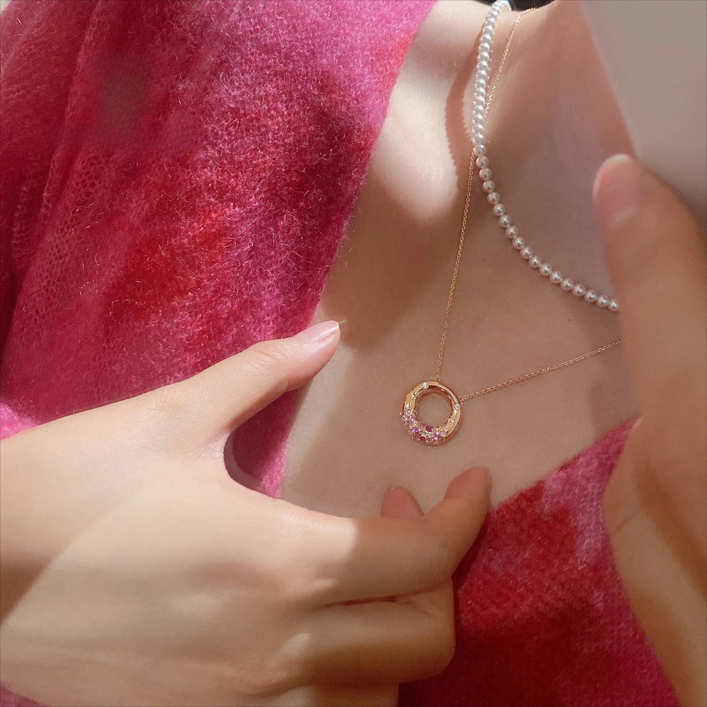 Sweet Donut Necklace Silver 925 Zircon Fashion Jewelry Chain Necklace