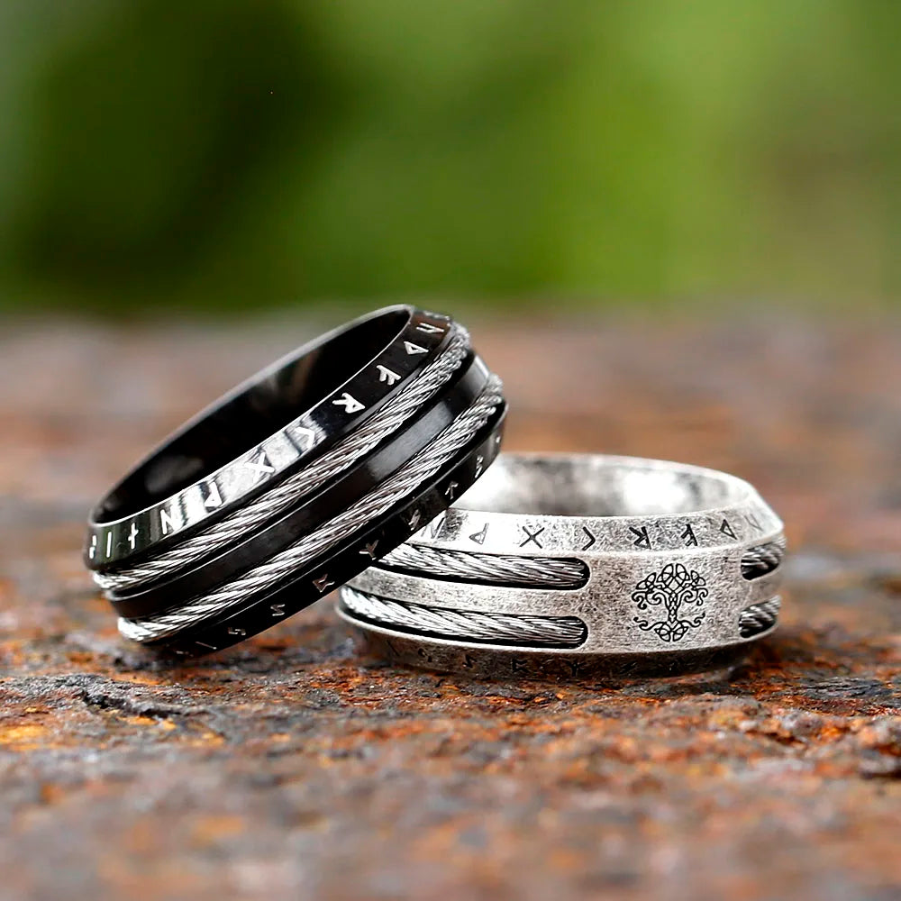 Men's Viking Rune Ring – 316L Stainless Steel Odin Amulet Band
