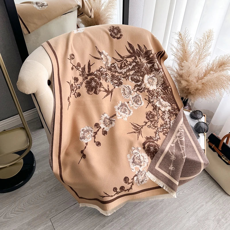 Luxury Brand Women Two-Sided Print Scarf Imitation Cashmere Soft Warm Pashmina Shawl Winter Coldproof Windproof Blanket Scarf