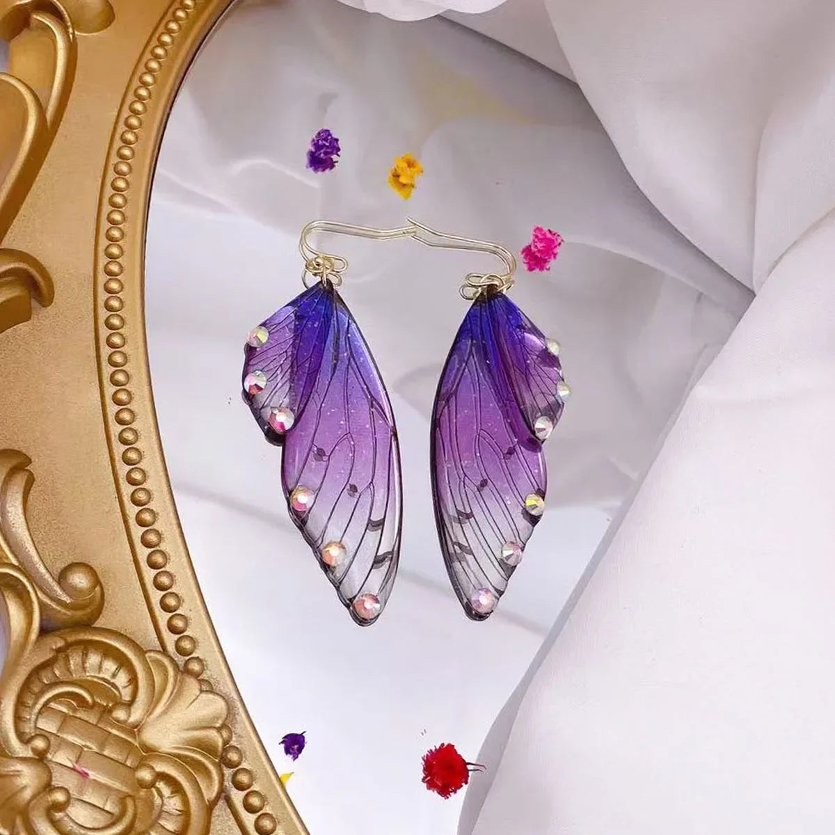 Handmade Butterfly Wing Drop Earrings for Women | Gradient Resin Long Dangle Earrings