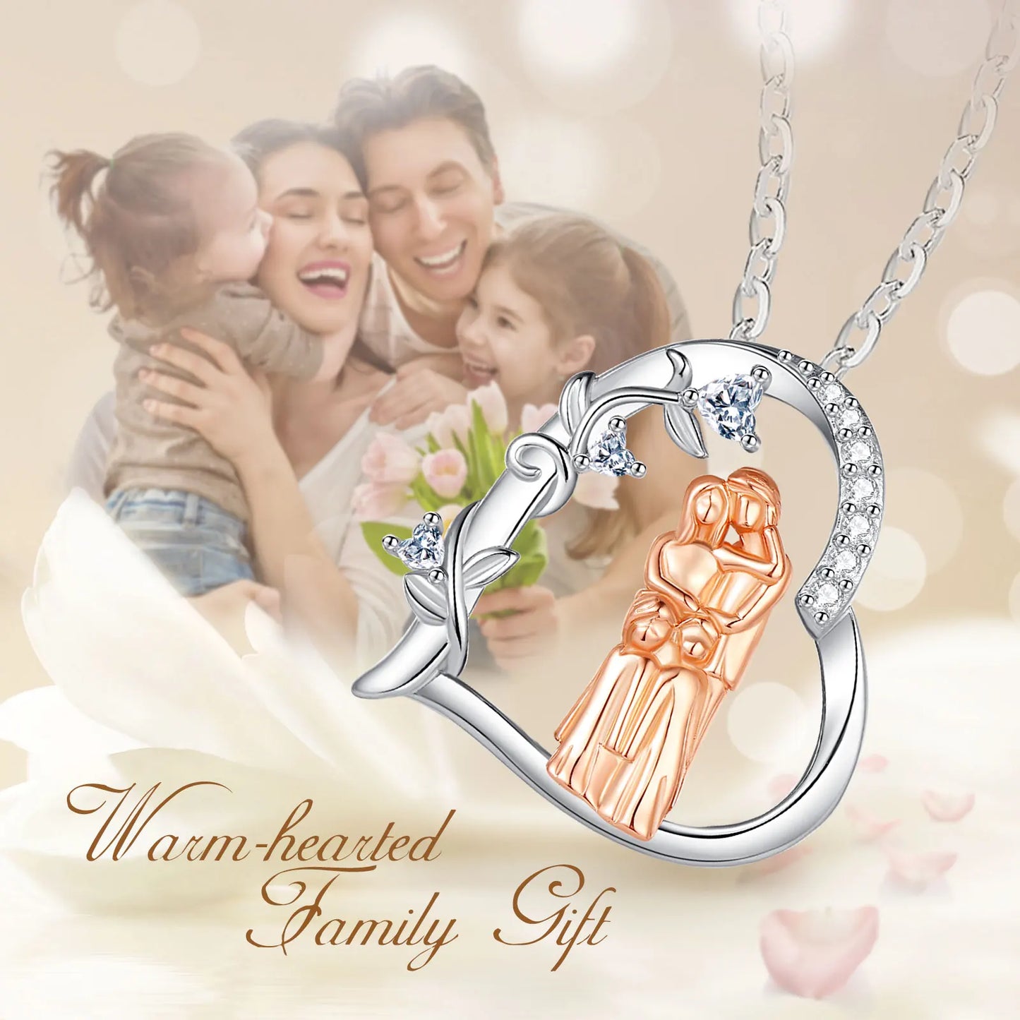 Eudora 925 Sterling Silver Mother and daughter Necklace Fine Mother Kids Family Heart Pendant Trendy Jewelry Mother's Day Gift