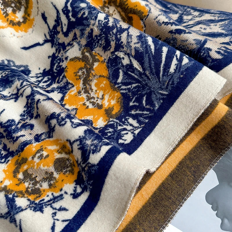 Luxury Brand Women Two-Sided Print Scarf Imitation Cashmere Soft Warm Pashmina Shawl Winter Coldproof Windproof Blanket Scarf