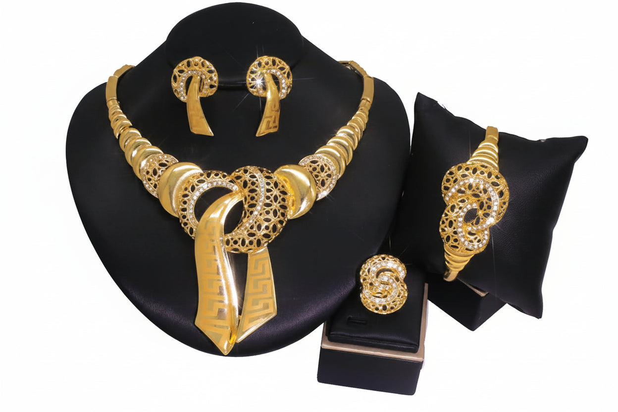 4Pcs/Set Fashion Party Jewelry Set For Women Exaggeration Statement Big Jewellery Hight Quality 18K Gold Plated Jewelery Gifts