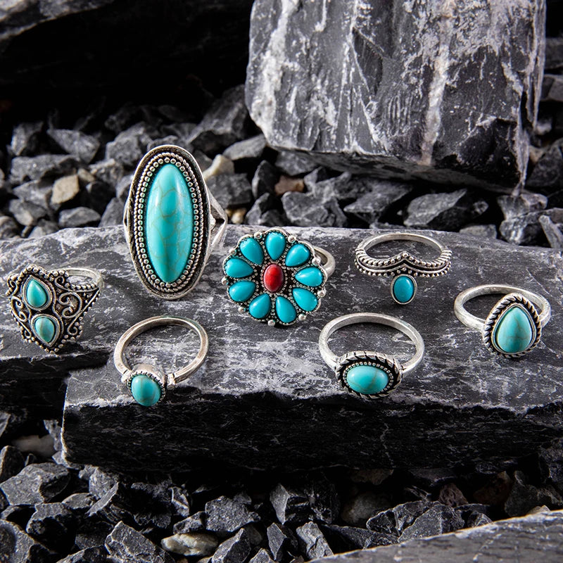 Vintage Flower Ring with Green Stone - Bohemian Statement Ring