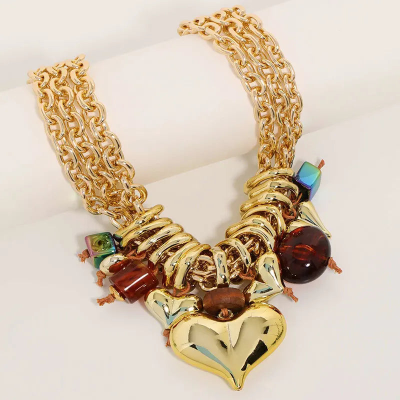 Statement Multi-layer Beaded Necklace Love Pendant for Women Girl Trendy Party Jewelry