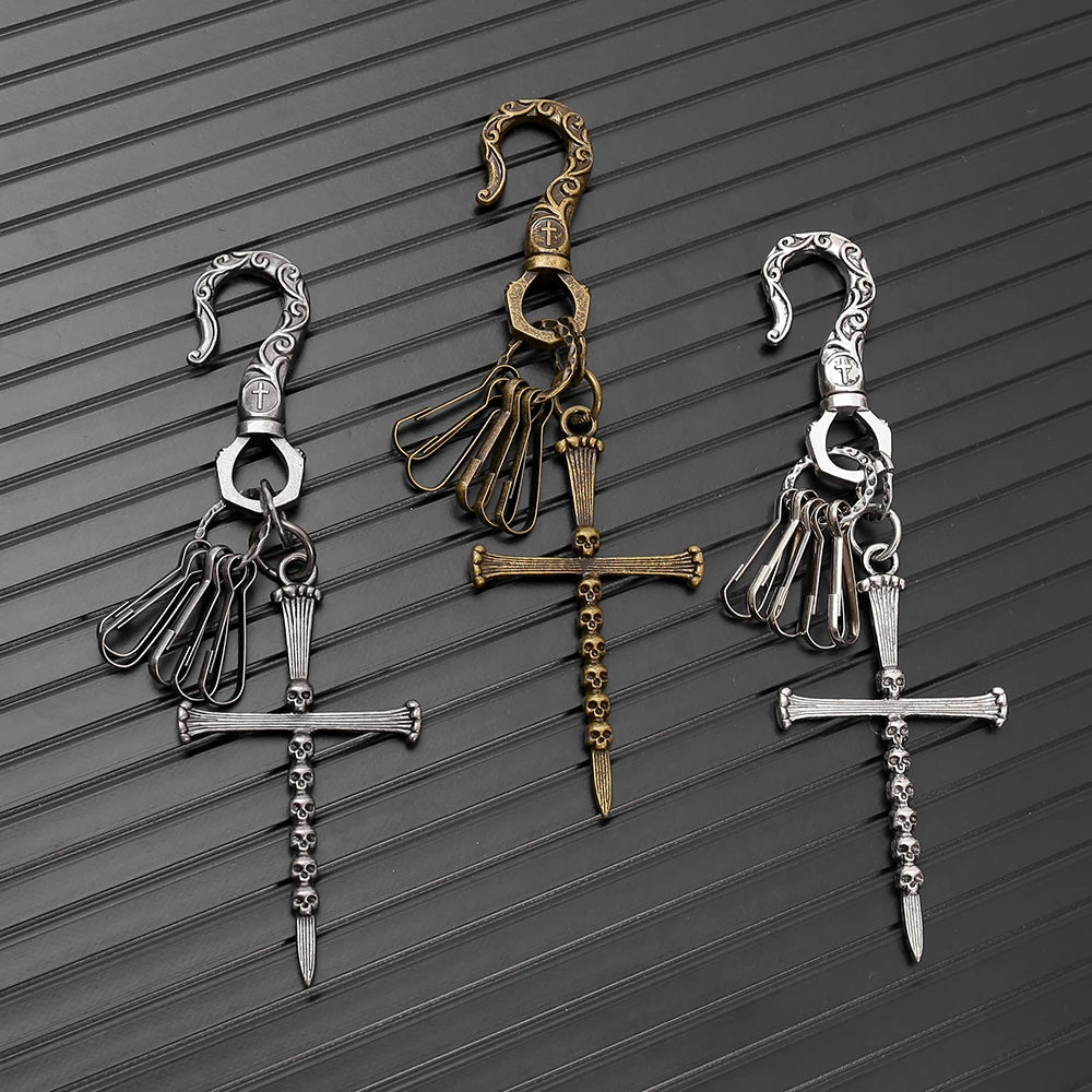 Retro Skull Cross Keychain Punk Hip-Hop Denim Accessory Pendant Unisex European American Style Minimalist Jewelry