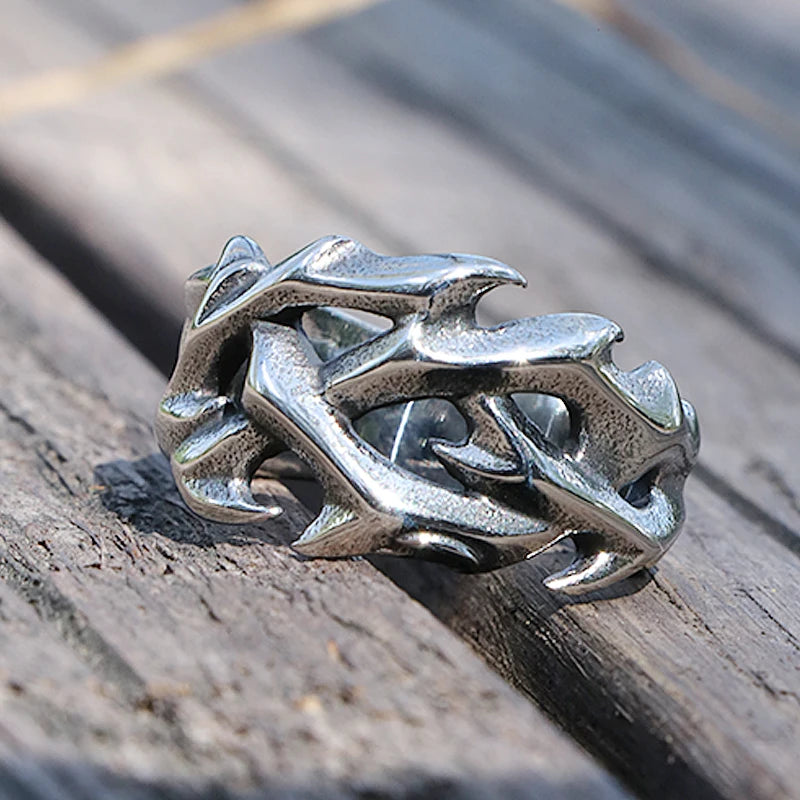 Men's Hollow-Out Crown of Thorns Biker Ring – 316L Stainless Steel