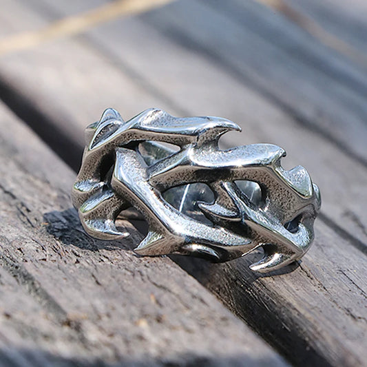 Men's Hollow-Out Crown of Thorns Biker Ring – 316L Stainless Steel