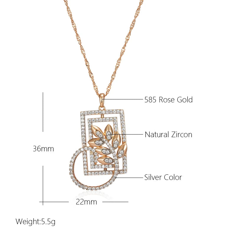 New Fashion Square Wide Pendant Necklace for Women 585 Rose Gold Silver Color Mix Boho Crystal Flower Ethnic Retro Jewelry