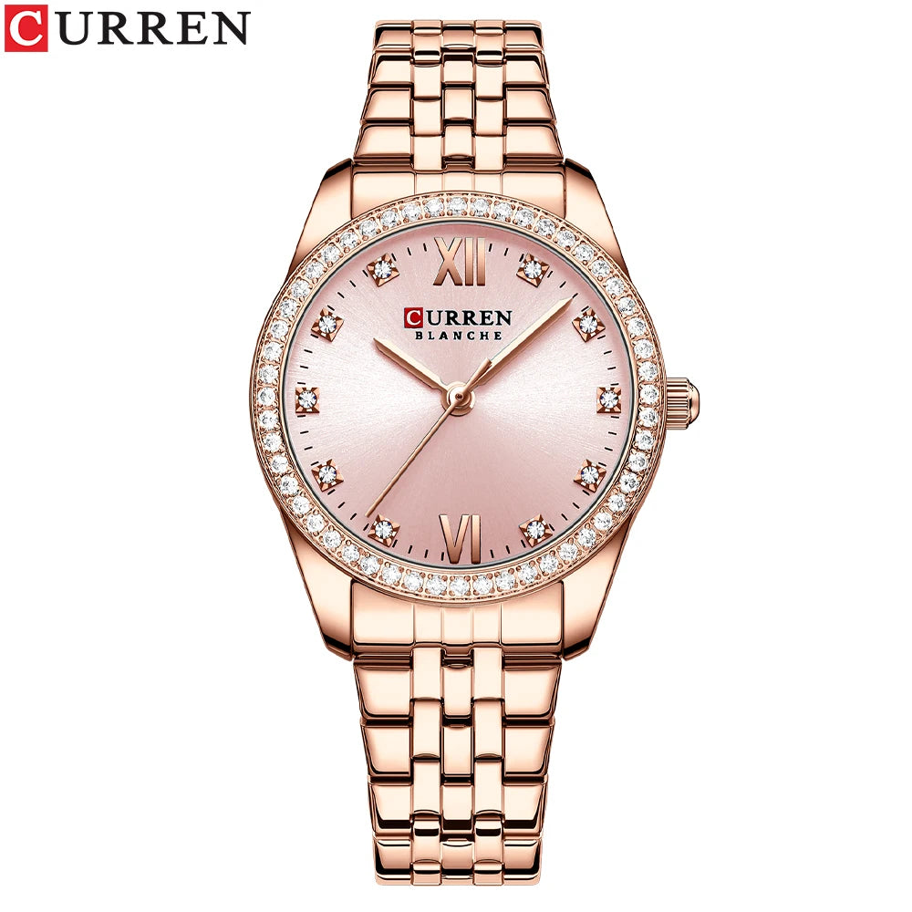 CURREN Women's Luxury Rhinestone Bracelet Watch | Rose Gold | Quartz | Gift Box Available