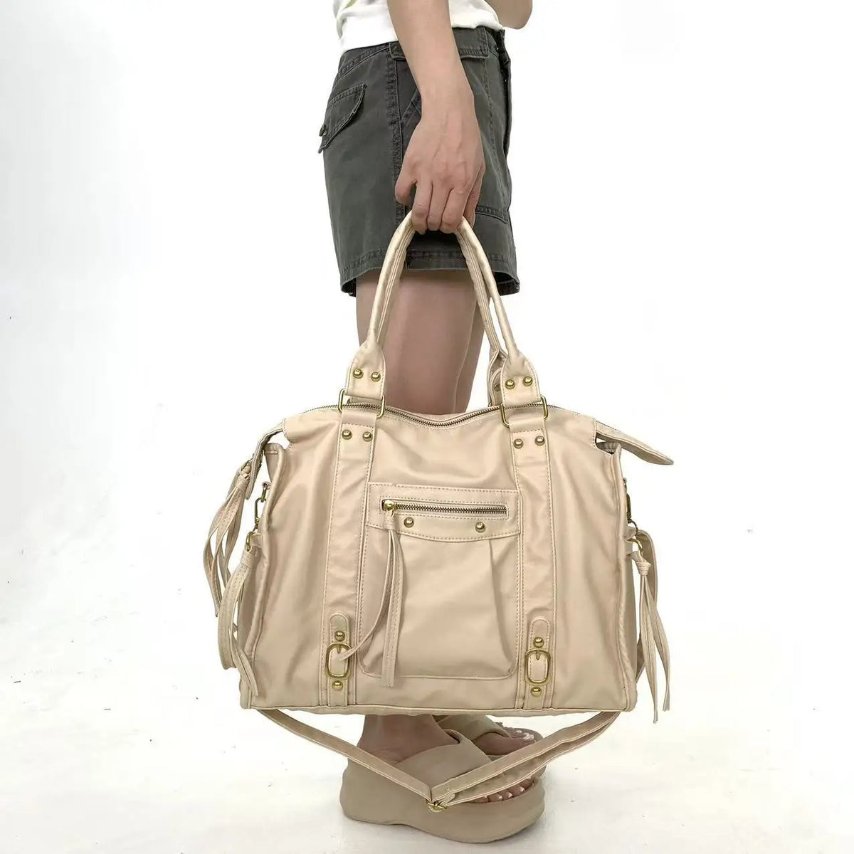 Y2K Millennium Motorcycle Tote Bag | Large Capacity Multi-Pocket Retro Crossbody Shoulder Bag