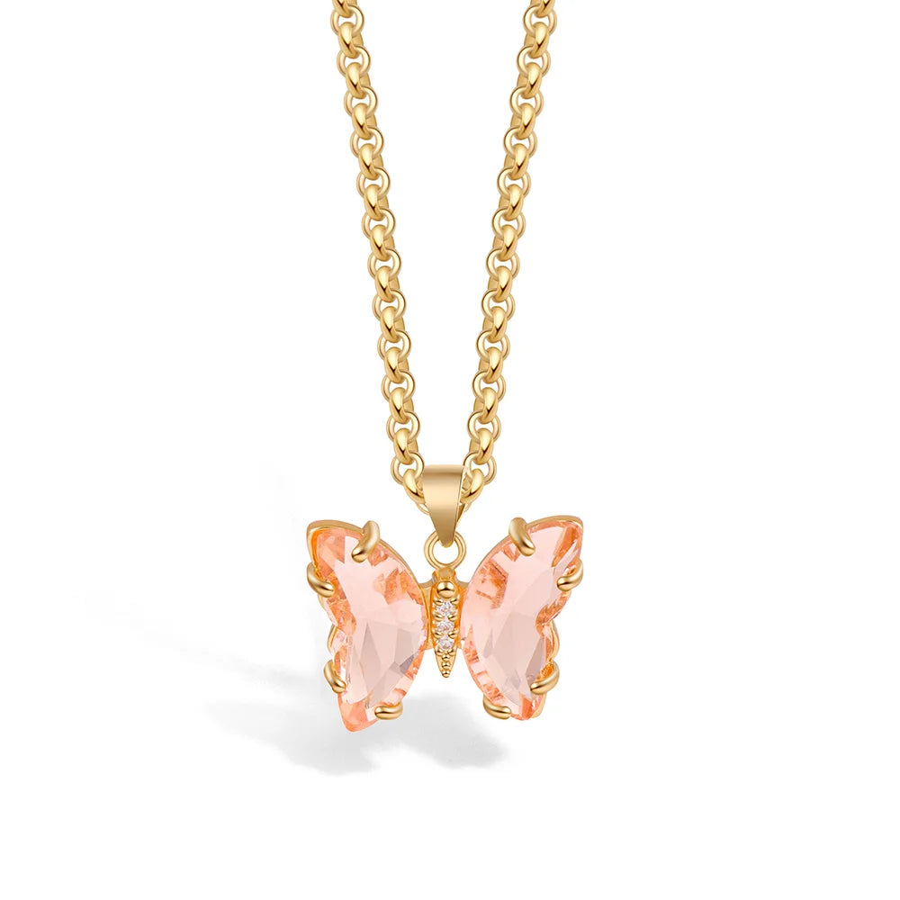 Colorful Glass Butterfly Pendant Necklace
