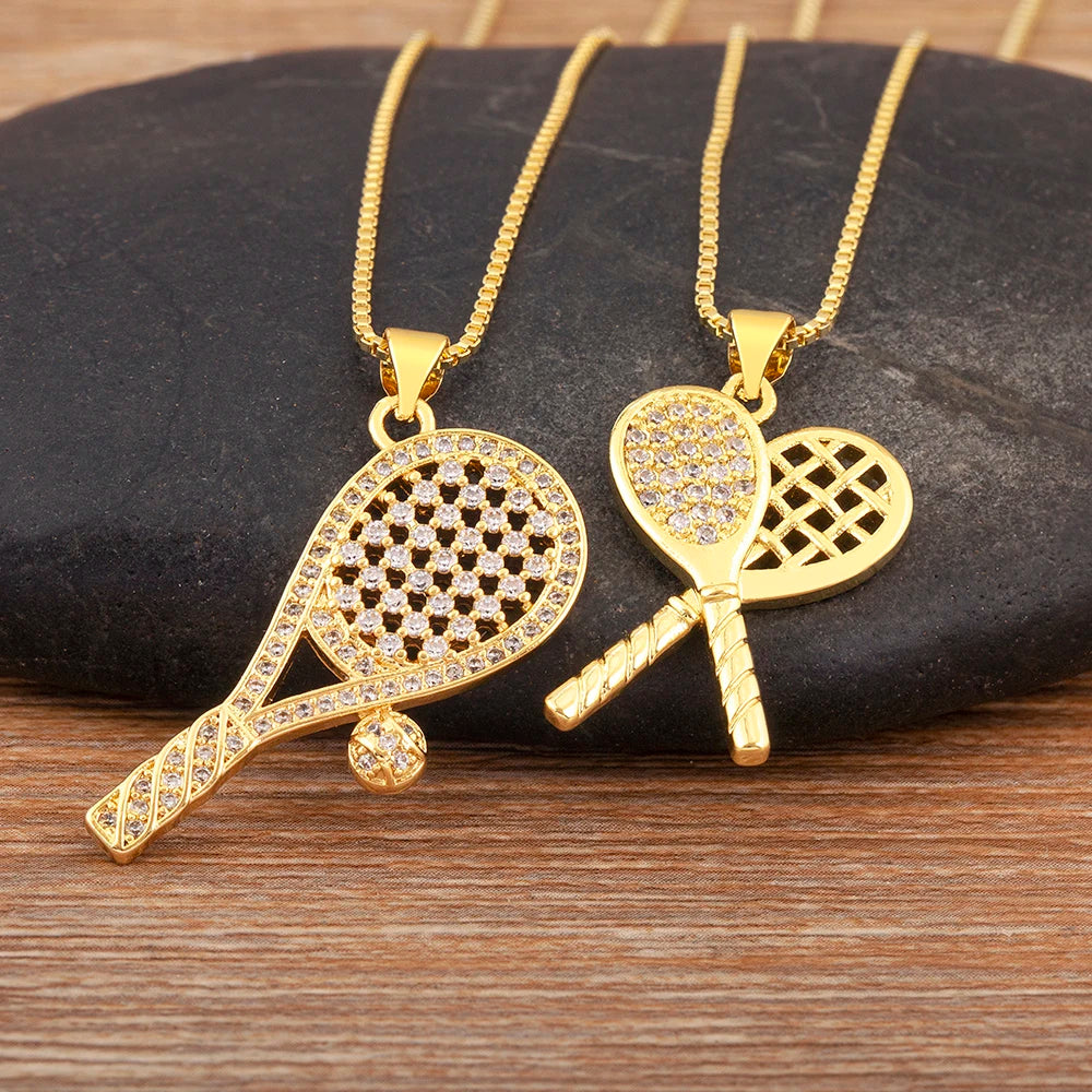 Gold Shovel Charm Pendant Necklace with Crystal Zircon
