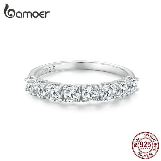 BAMOER 0.8CT D Color VVS1 EX Round Moissanite Ring 925 Sterling Silver Eternity Ring Women Engagement Wedding Luxury Band