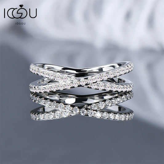 Cross Design Ring Half Eternity Band Moissanite with Certificate Original 925 Silver Women's Fine Jewelry Free Shipping