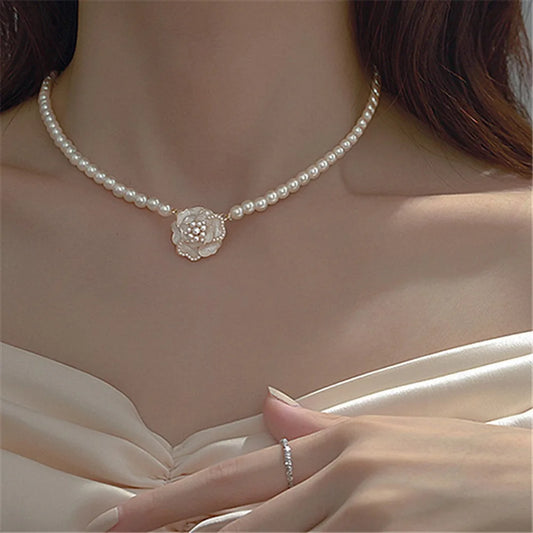 Pearl Camellia Flower Pendant Necklace