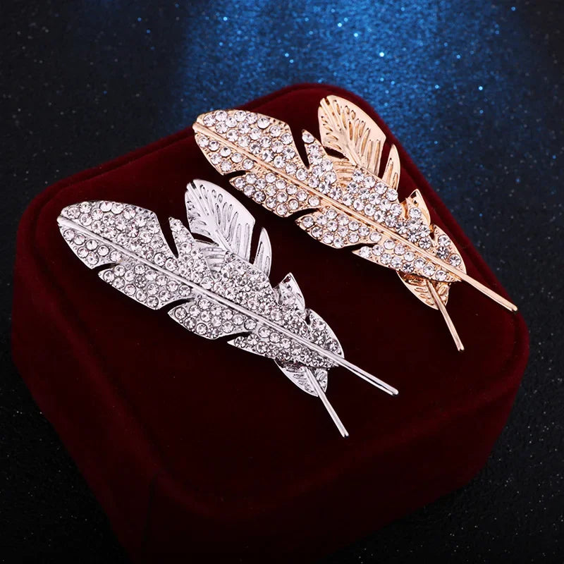 Men's Elegant Rhinestone Feather Brooch – Suit Lapel Pin