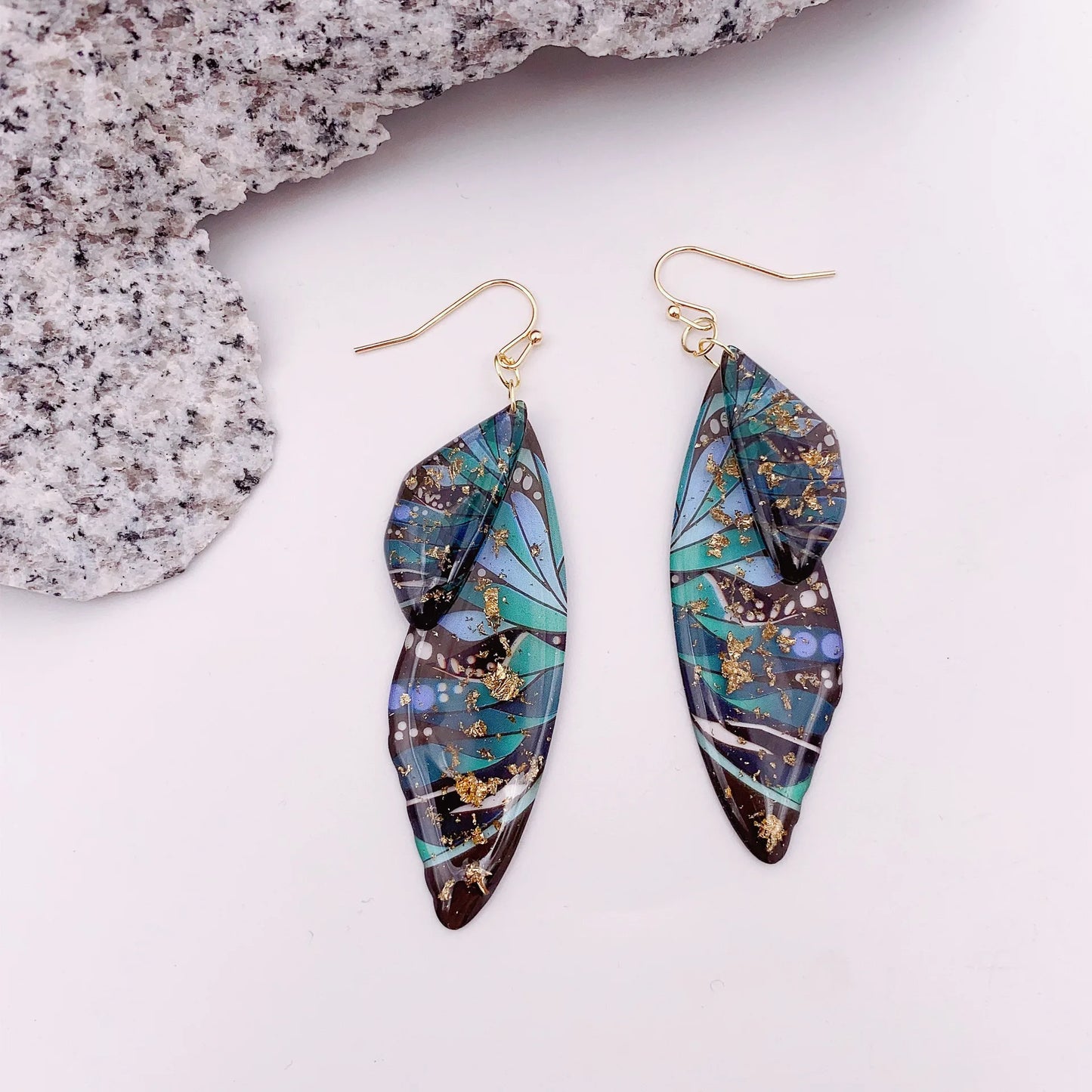 Handmade Butterfly Wing Drop Earrings for Women | Gradient Resin Long Dangle Earrings