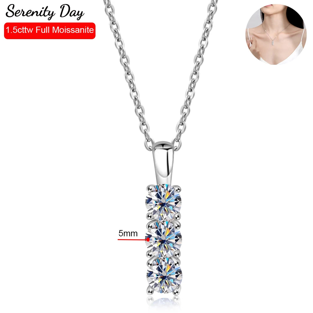 Serenity 1.5cttw Real D Color 5mm Full Moissanite Necklace For Women S925 Sterling Silver Plate Pt950 Pendant Chain Fine Jewelry