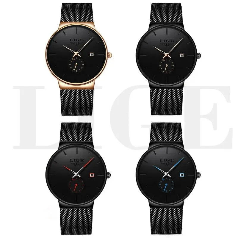 LIGE Men's Fashion Slim Quartz Watch | Mesh Steel Band | Waterproof | Auto Date