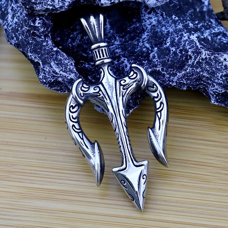 Poseidon's Trident Pendant - Stainless Steel Viking Warrior Necklace