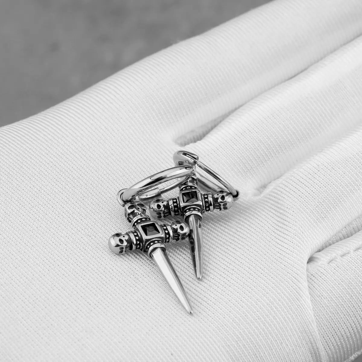Men's Skull Cross Zircon Drop Earrings – Rock Hip Hop Stainless Steel